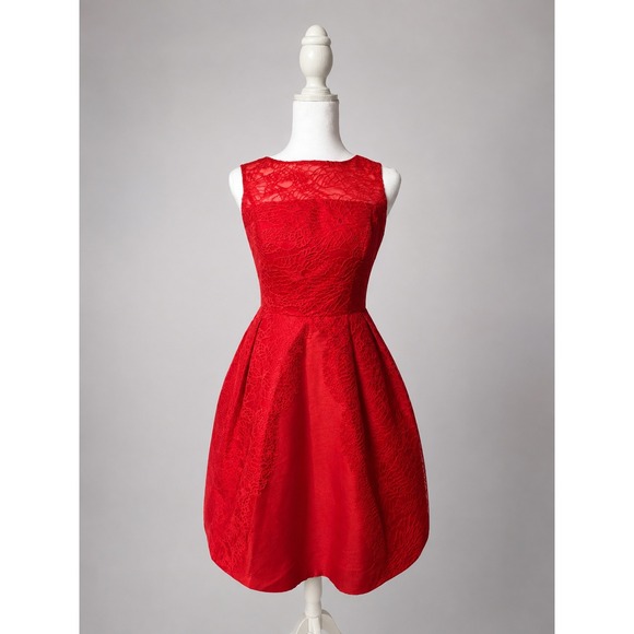 Monique Lhuillier Dresses & Skirts - ML Monique Lhuillier Red Lace Open Back High Low Cocktail Dress Size 4